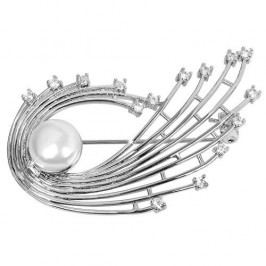 JwL Luxury Pearls Perlová brož s pravou bílou perlou a krystaly JL0378
