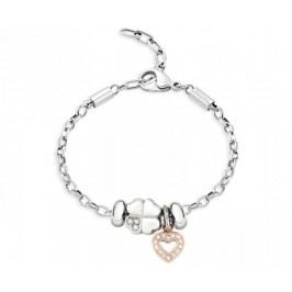 Morellato Ocelový bicolor náramek Drops Heart and Fourleaf Clover SCZ678