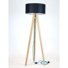 Stojací lampa s černým stínítkem a tyrkysovým kabelem Ragaba Wanda